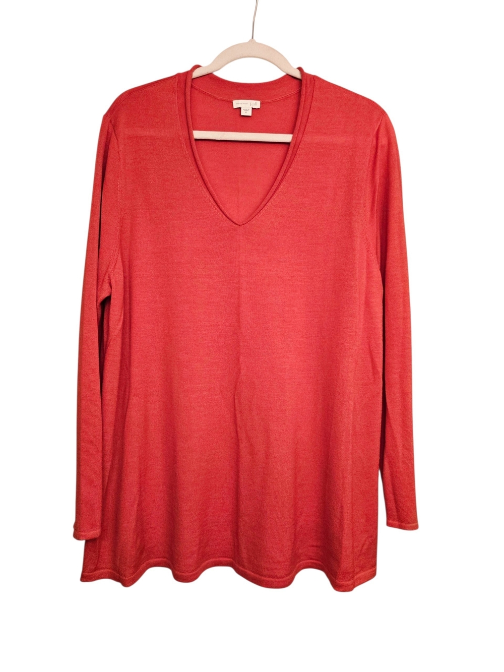 J. Jill Coral V-Neck Long Sleeve 100% Merino Wool Pull Over Lightweight Sweater